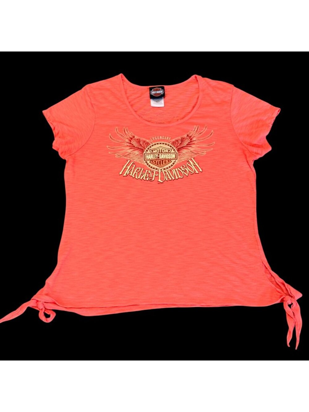 Harley-Davidson Womens Coral Graphic T-Shirt Logo Side Tie XL